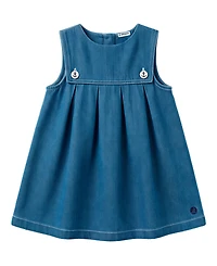 Sperry Baby Girls' Denim Jumper Dress & Bodysuit with Hairclip and Band, 2-Piece Set
