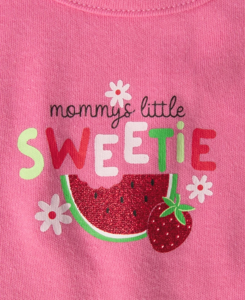 Baby Essentials Girls' Sleeveless Bodysuit, Diaper Cover Shorts and Printed Headband, 3-Piece Set