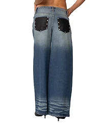 Edikted Women's Faux Leather Pocket Low Rise Baggy Jeans