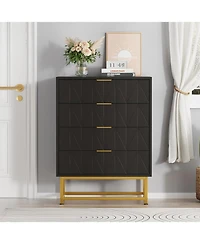 gaomon 4 Drawer Dresser with Wide Storage, Wood Chest Organizer with Metal Legs, Modern Bedroom & Living Room Dresser