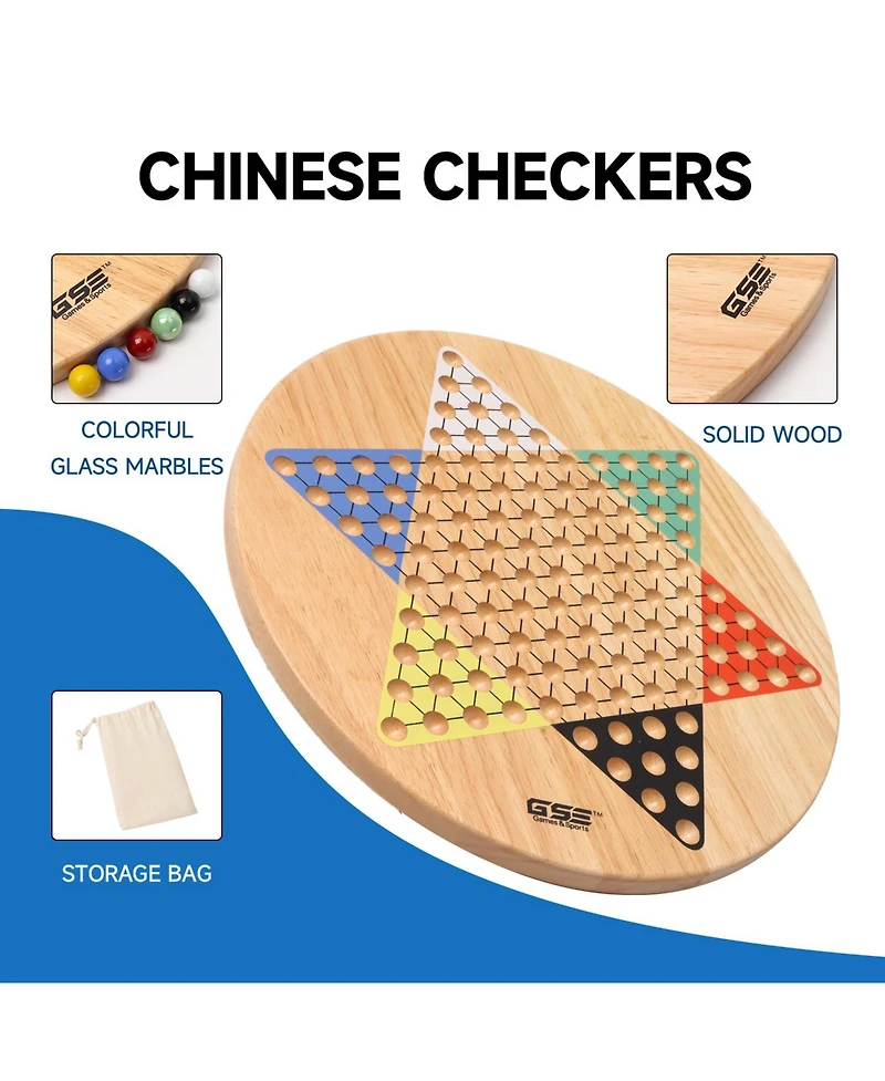 Gse Games & Sports Expert 15" Jumbo Oak Wood Chinese Checkers Board Game Set with Colorful Glass Marbles, Classic Board Game