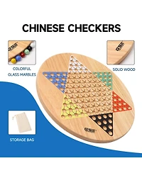 Gse Games & Sports Expert 15" Jumbo Oak Wood Chinese Checkers Board Game Set with Colorful Glass Marbles, Classic Board Game