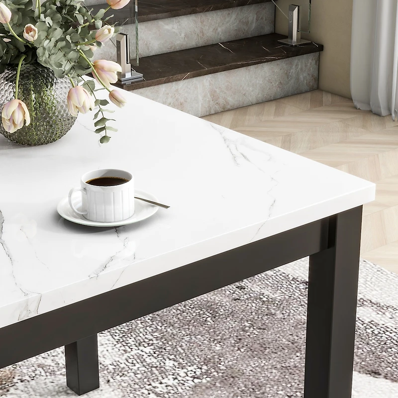 Streamdale Furniture 5-Piece Faux Marble Counter Height Dining Set with 4 Velvet Chairs.