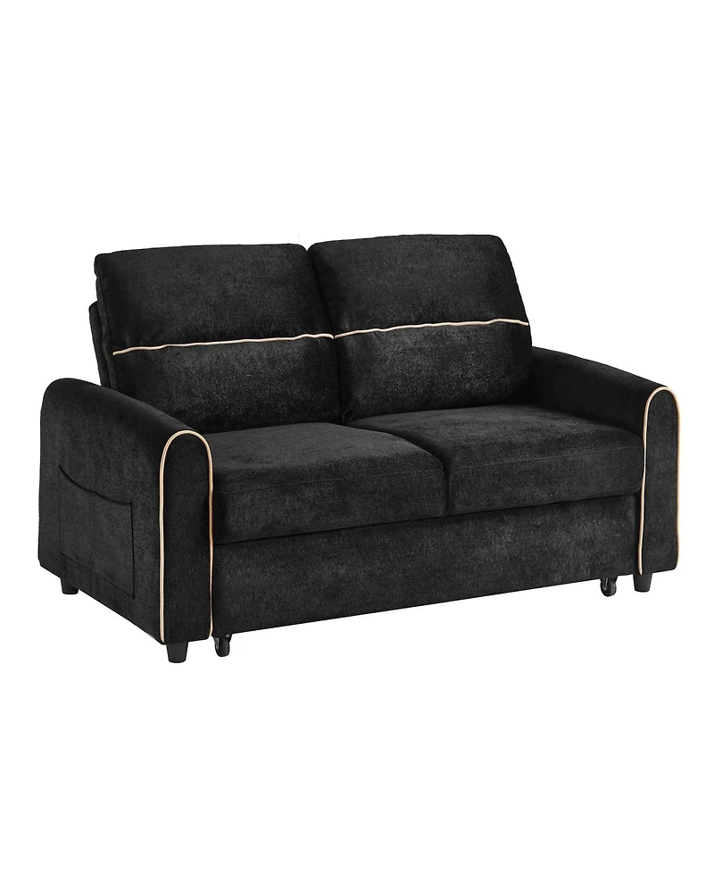 Streamdale Furniture Chenille Pull Out Sofa Bed with Adjustable Backrest & Charging Ports