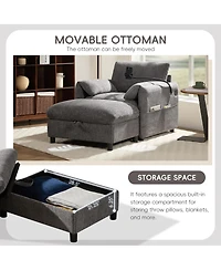 Streamdale Furniture 37" Sofa with Storage Ottoman, Phone Holder, Charger, Pockets, Chenille Armchair