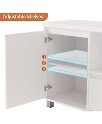 gaomon Fluted Tv Stand, White Tv Entertainment Center for 60/65/70 in Tv, Modern Tv Console with Drawer and 2 Cabinets