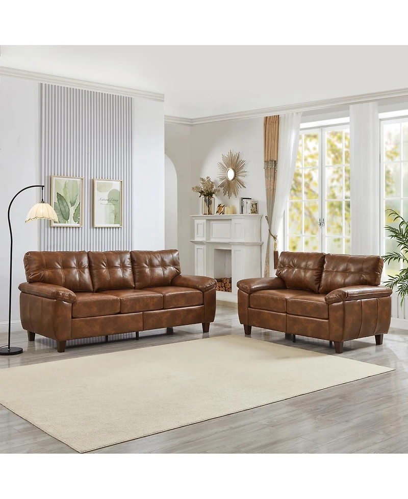 Streamdale Furniture Modern Faux Leather 3-Seater & Loveseat Sofa with Storage