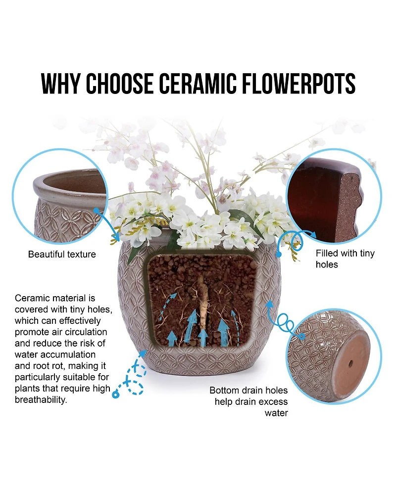 Streamdale Furniture 3 Pc Ceramic Handmade Glazed Planter Set