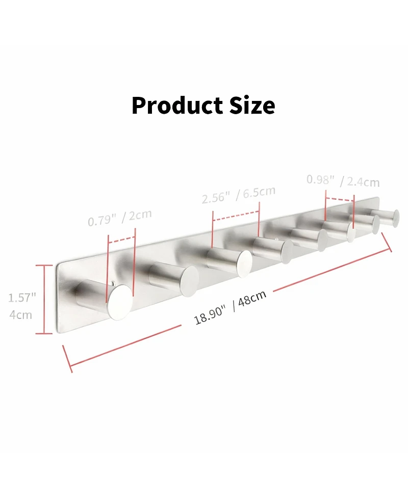 Yigii Stainless Steel Wall Coat Rack with 8 Hooks for Hats, Clothes, Towels