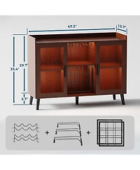 gaomon Modern Wine Bar Cabinet with Led Light Wood Kitchen Coffee Bar Home Liquor Cabinets with Glass Holder Doors and Wine Racks Buffet Sideboard