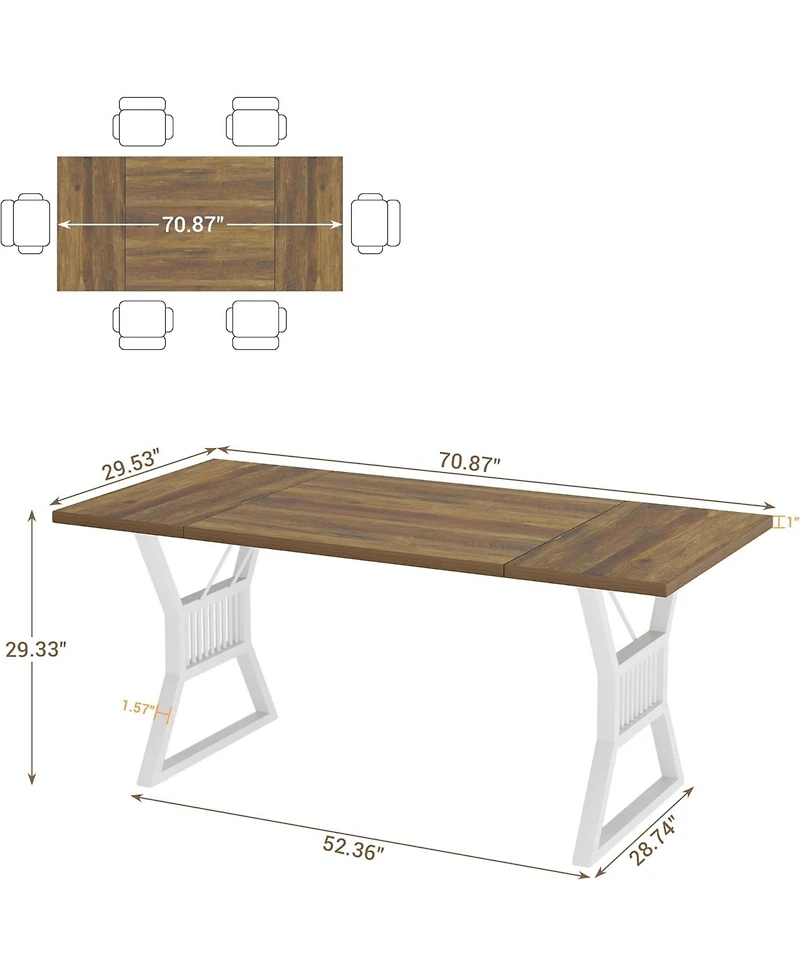 Streamdale Furniture 70.8 Inch Dining Table 4-6 Person Kitchen Table with Heavy Duty Metal Legs Farmhouse Dining Room Table for Kitchen Living Room