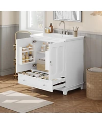 Sillysis 30" Bathroom Vanity with Integrated Sink, Solid Wood & Mdf Cabinet, Adjustable Shelf, Modern Storage