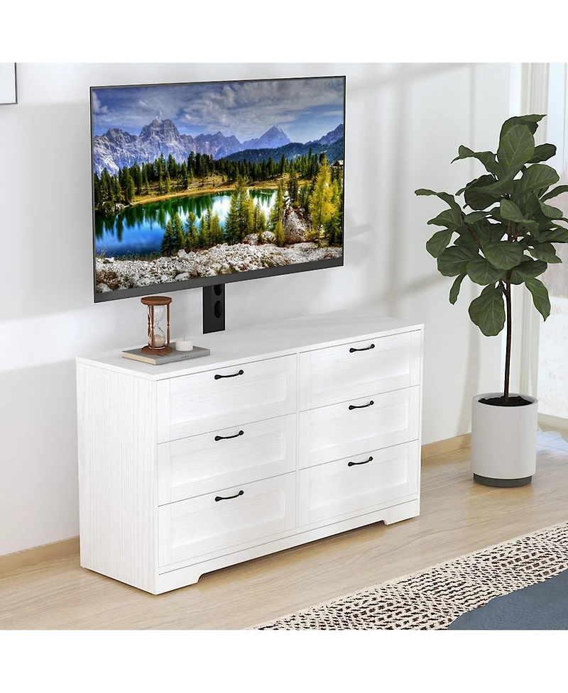Gaomon Entertainment Center with Mount: Tv Stand Features 6 Drawers, Height-Adjustable Mount for 32/45/55/65/75/80 Inch TVs