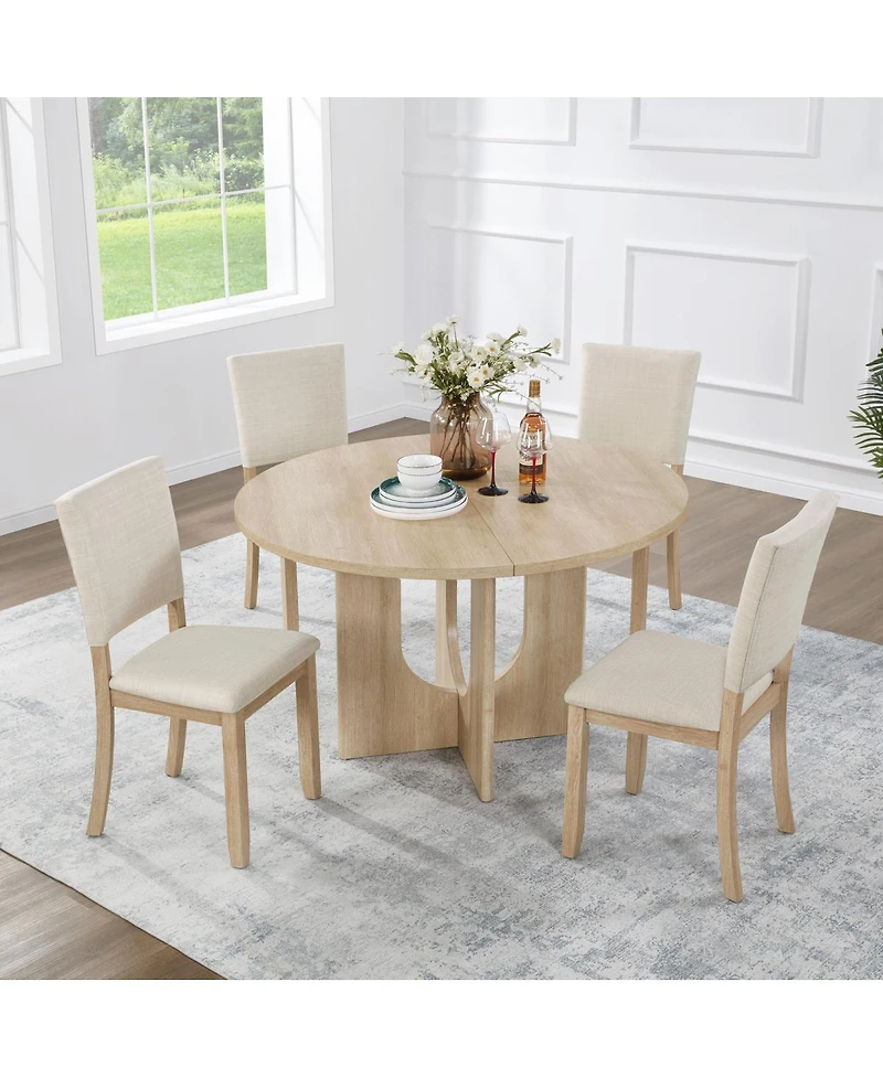 Streamdale Furniture 47.3" Round Dining Set with 4 Upholstered Chairs -
