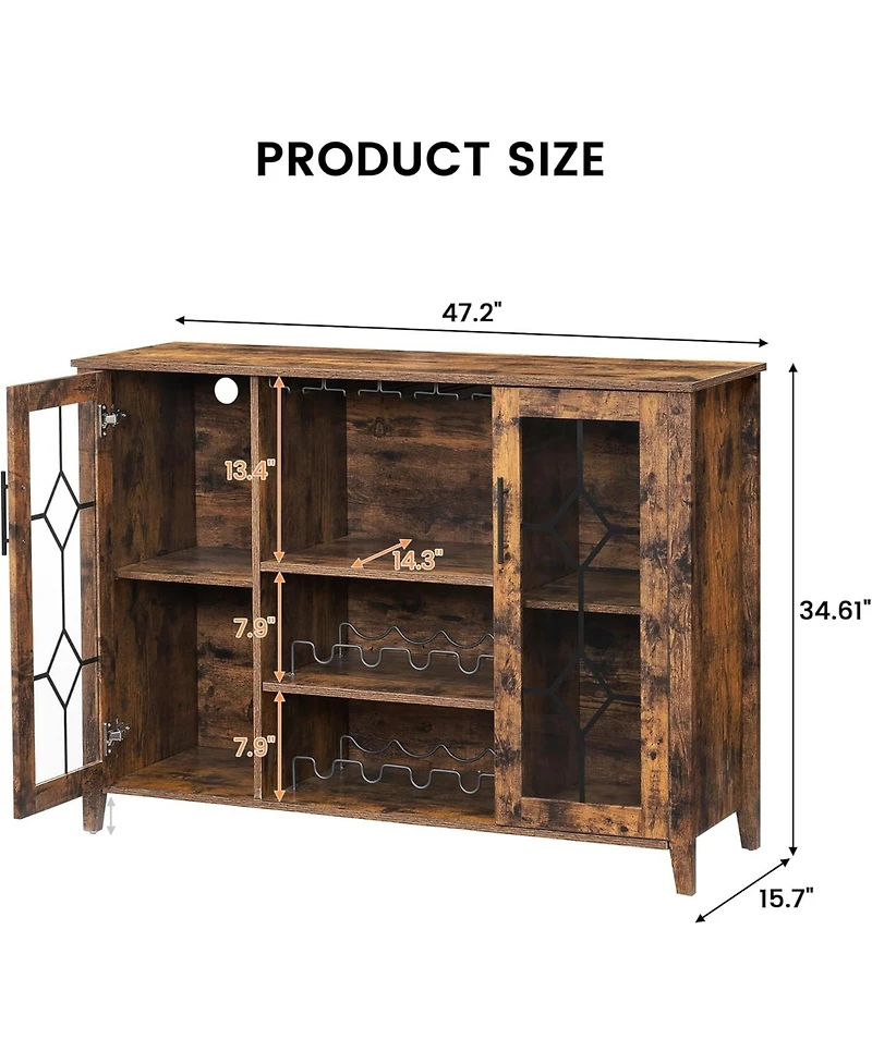 Gaomon Wine Bar Cabinet with Led Light and Detachable Rack Wine Cabinet with Mesh Door Liquor Cabinet with Glass Holder Coffee Bar for Liquor