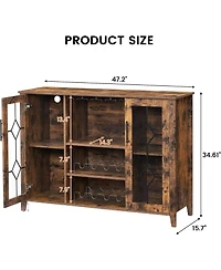 Gaomon Wine Bar Cabinet with Led Light and Detachable Rack Wine Cabinet with Mesh Door Liquor Cabinet with Glass Holder Coffee Bar for Liquor