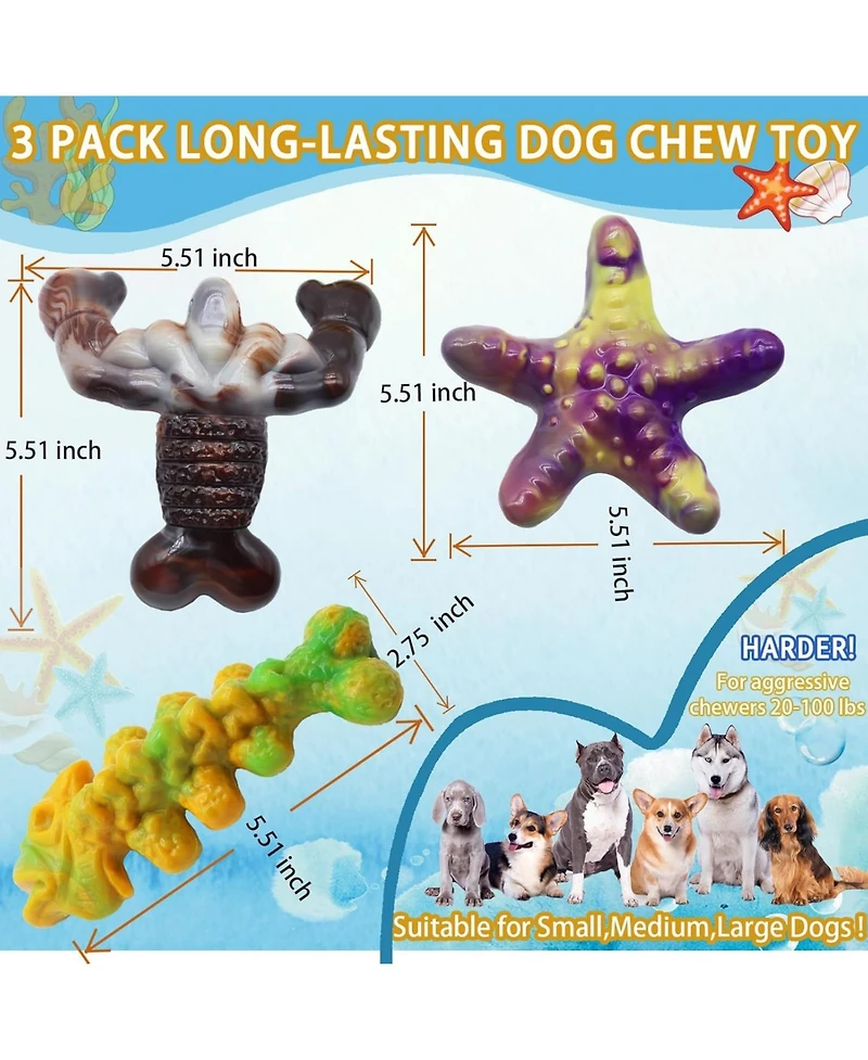 Magicorange Pack of 3 Indestructible Dog Chew Toys for Aggressive Chewers Bacon Flavored Tough Nylon Bone Toys for Medium and Large Breeds