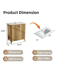 Sillysis 29" Antique Bathroom Vanity with Sink, Quick-Install Folding Storage, Eco Mdf Matte 3D Embossed Finish, Large Capacity