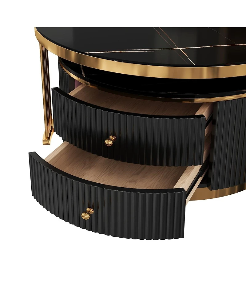 Streamdale Furniture Modern 2 Pieces Round Nesting Coffee Table with Drawers