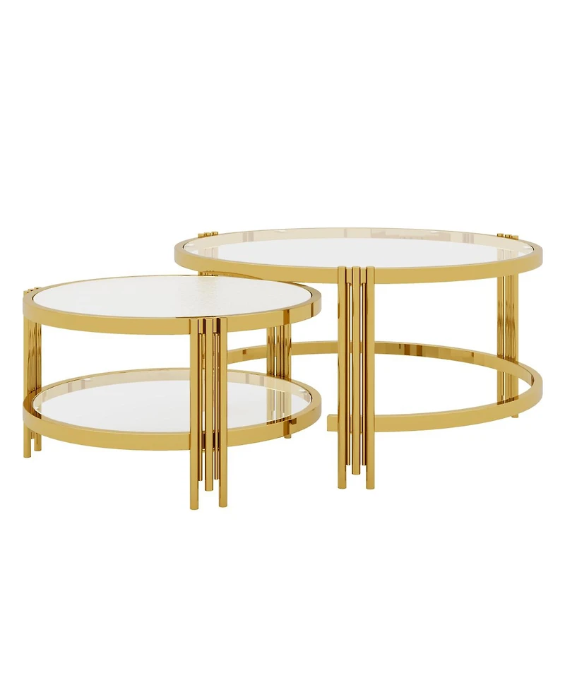 Streamdale Furniture Modern 2-Piece Gold Textured Glass Coffee Table Set