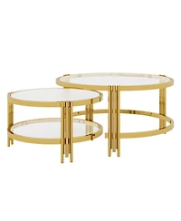 Streamdale Furniture Modern 2-Piece Gold Textured Glass Coffee Table Set