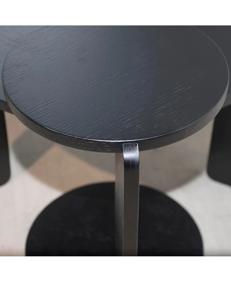 Streamdale Furniture Nesting round wood coffee table set of 2, black oak veneer top, water/wear-resisting