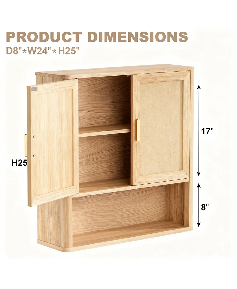 Yigii Linen-Style Wall Cabinet with Adjustable Shelves for Bathroom, Kitchen, Living Room