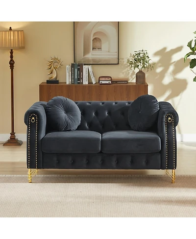 Streamdale Furniture Velvet Chesterfield Sofa with Studs & Tufted Accents, Metal Legs