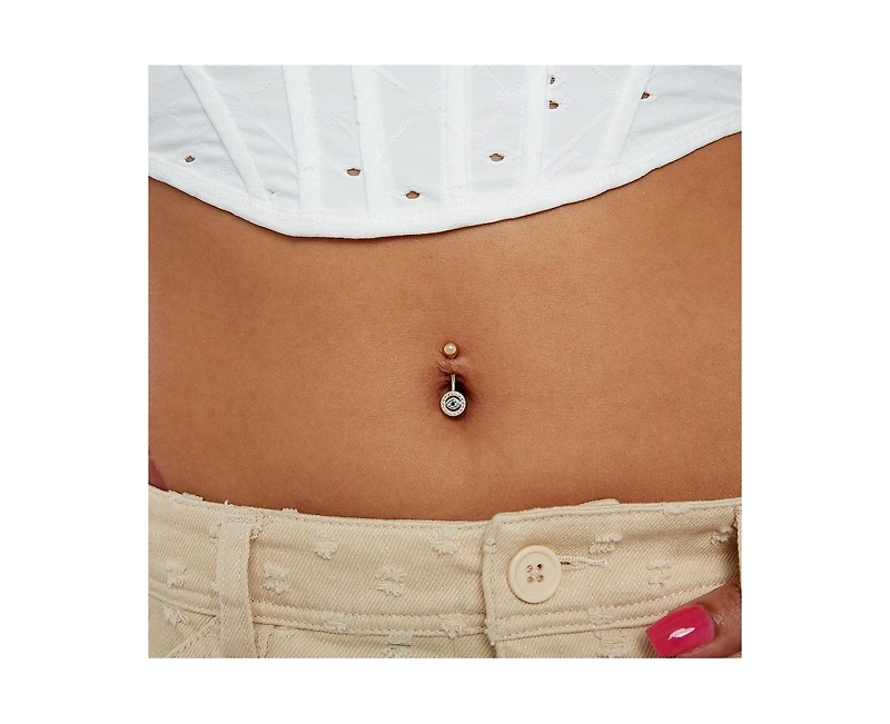 Curata Jewelry Solid 10k Yellow Gold 14G Blue Cubic Zirconia Evil Eye Belly Ring