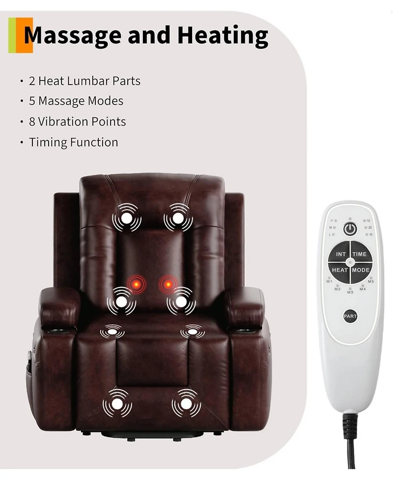 gaomon Power Lift Recliner Chair Heat and Massage Pu Leather Electric Lift Recliner for Elderly and Mobility Impaired Adjustable Back and Legs
