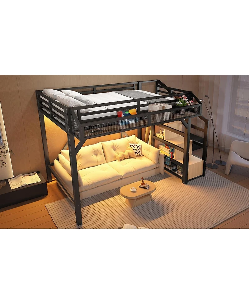 Streamdale Furniture Twin Loft Bed with Storage Stairs, Shelves, Wardrobe, Usb