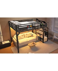 Streamdale Furniture Twin Loft Bed with Storage Stairs, Shelves, Wardrobe, Usb