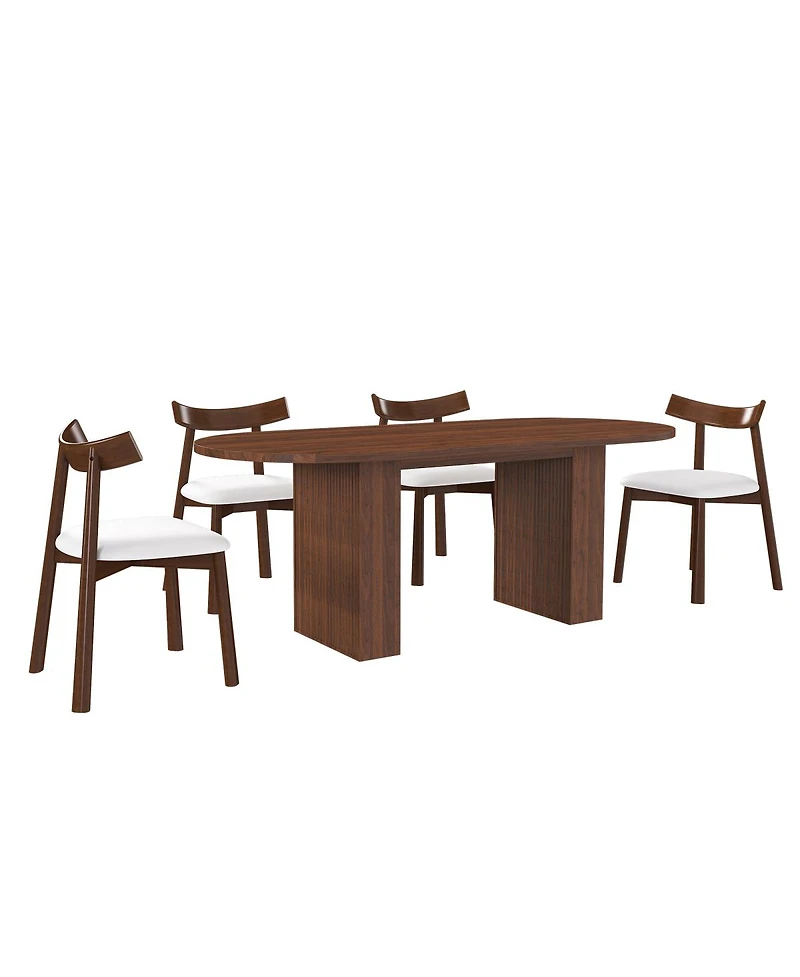 Streamdale Furniture Oval Dining Table Set for 6 with 4 Chairs, Walnut Veneer, Farmhouse Style