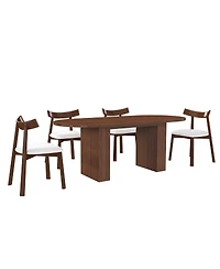 Streamdale Furniture Oval Dining Table Set for 6 with 4 Chairs, Walnut Veneer, Farmhouse Style