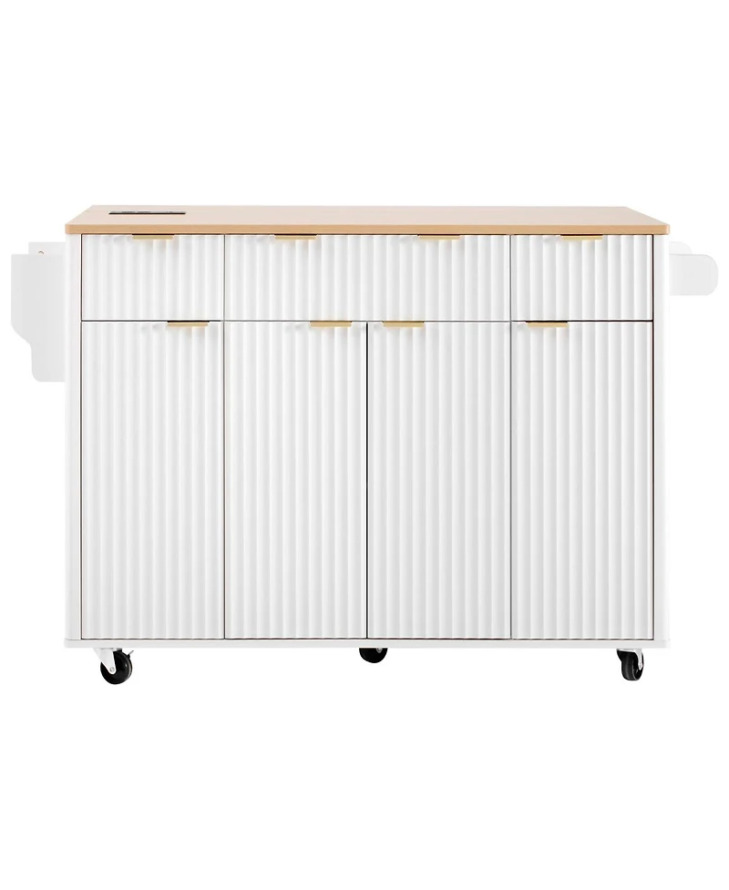 Streamdale Furniture Fluted Kitchen Island with Storage, Drop Leaf, Power Outlet, 4 Doors, 3 Drawers