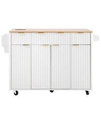 Streamdale Furniture Fluted Kitchen Island with Storage, Drop Leaf, Power Outlet, 4 Doors, 3 Drawers