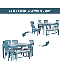 Streamdale Furniture Mid-Century 6-Piece Wood Dining Set with Drawer, Chairs & Bench