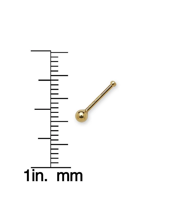 Curata Jewelry Solid 14k Polished 1.5mm Ball Nose Stud Piercing Body Piercing Stud
