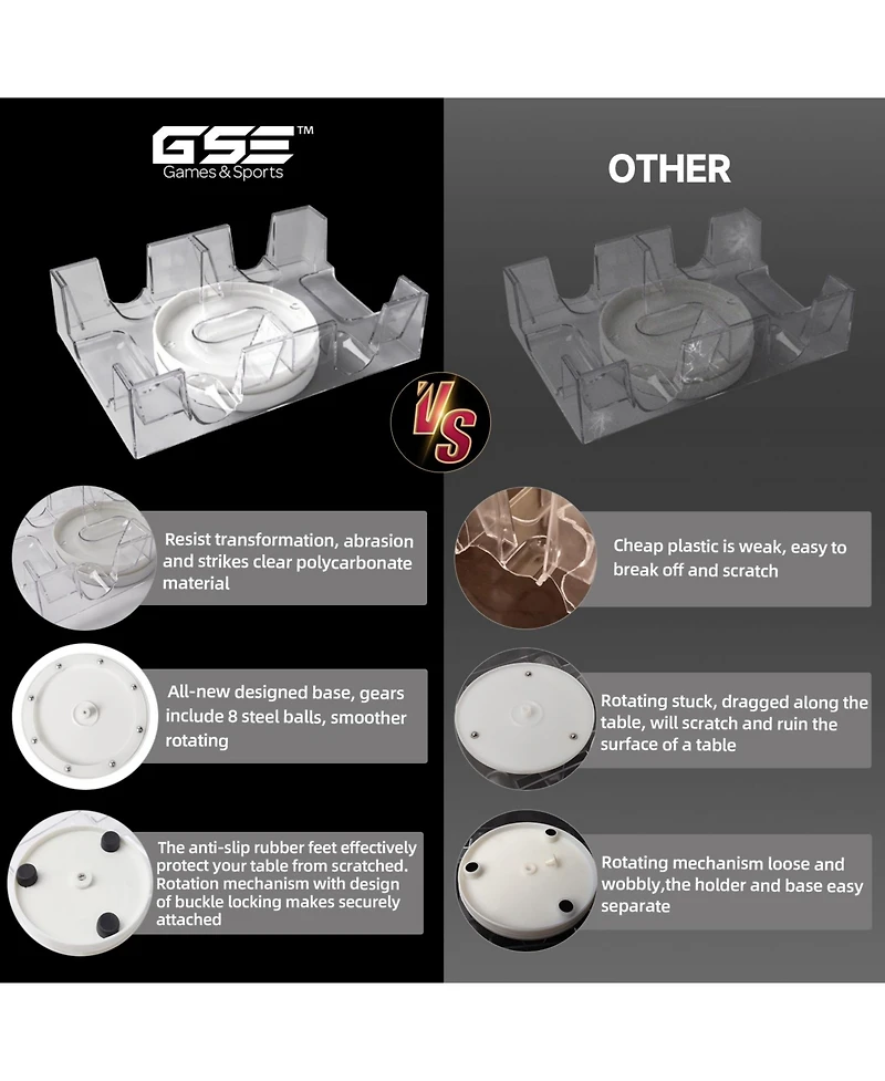 Gse Games & Sports Expert 2-Deck Revolving Canasta Card Tray, Dual Deck 360° Rotating Playing Card Holde, Swivel Cards Holders