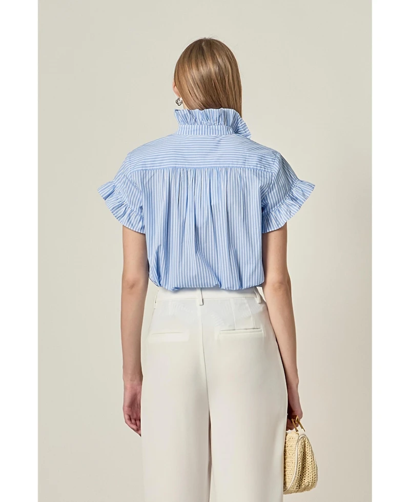 English Factory Women's Striped Ruffle Shirt