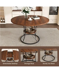 Streamdale Furniture 43" Round Expandable Farmhouse Dining Table with Storage Shelf (No Chairs)