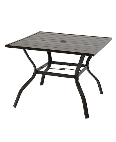 Aoodor Patio Dining Table for 4, 38'' Square Metal Outdoor Patio Table with Umbrella Hole, Outdoor Dining Table for Deck, Yard, Poolside, Porch