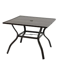 Aoodor Patio Dining Table for 4, 38'' Square Metal Outdoor Patio Table with Umbrella Hole, Outdoor Dining Table for Deck, Yard, Poolside, Porch