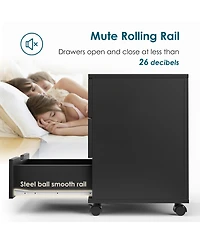 Rainsken 3-Drawer Vertical Filing Cabinet, Wood Mobile File Cabinet, Storage Cabinet with Wheels