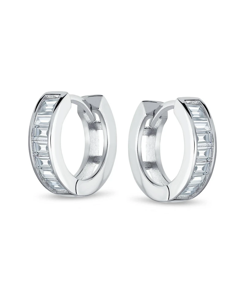 Bling Jewelry Clear Cubic Zirconia Baguette Cut Cz Huggie Mini Hoop Earrings