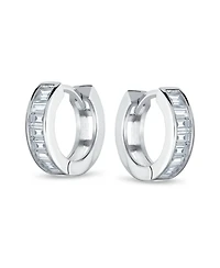 Bling Jewelry Clear Cubic Zirconia Baguette Cut Cz Huggie Mini Hoop Earrings