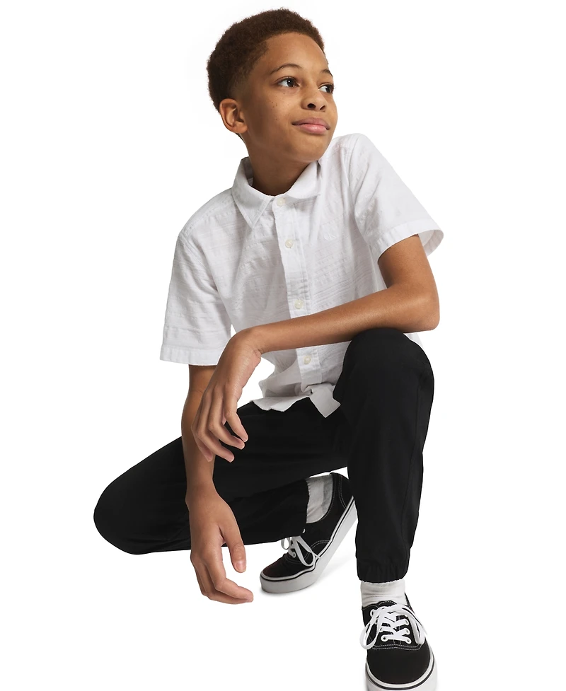 Calvin Klein Boys' 8-20 Texture Stripe Woven Short-Sleeve Shirt