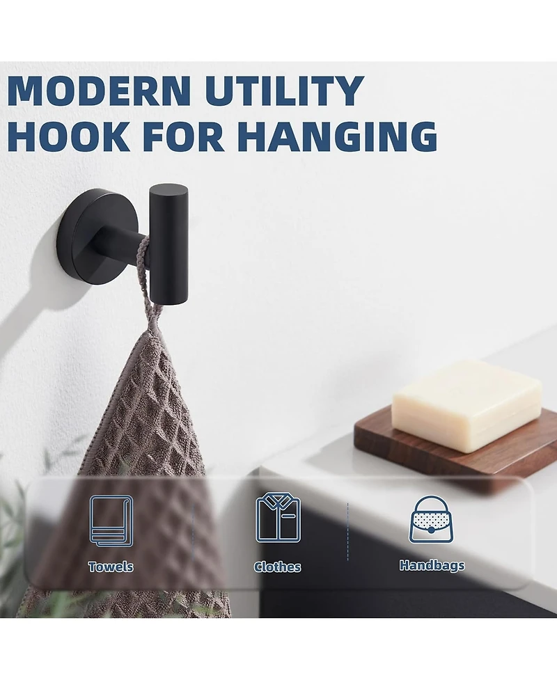 Rainsken 4-Pack Wall-Mounted Stainless Steel Hooks, Bathroom Towel & Coat Hook Matte for Bathroom, Bedroom, Kitchen