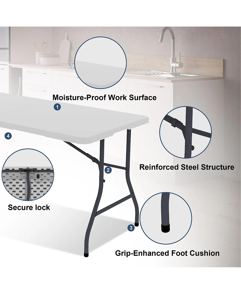 Decksplore 5 Foot Blow Molded Folding Table Foldable Portable Banquet Table Weather Resistant Table for Patio Camping Party Garage