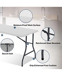 Decksplore 5 Foot Blow Molded Folding Table Foldable Portable Banquet Table Weather Resistant Table for Patio Camping Party Garage